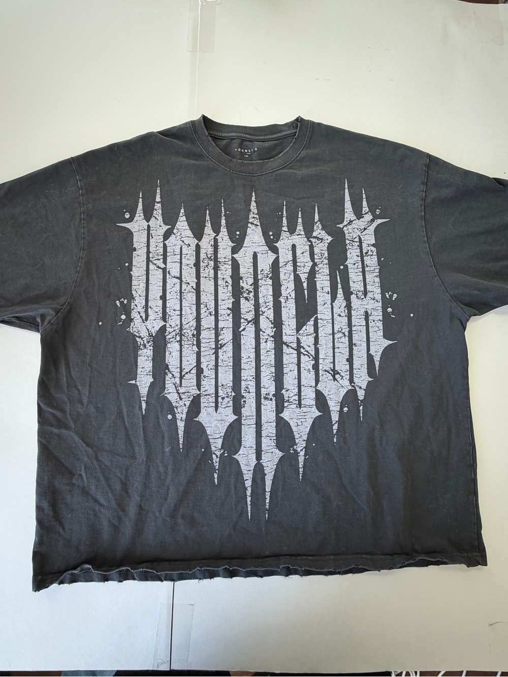 YoungLA Black Short-Sleeve Tee with Distressed White Graphic XXL